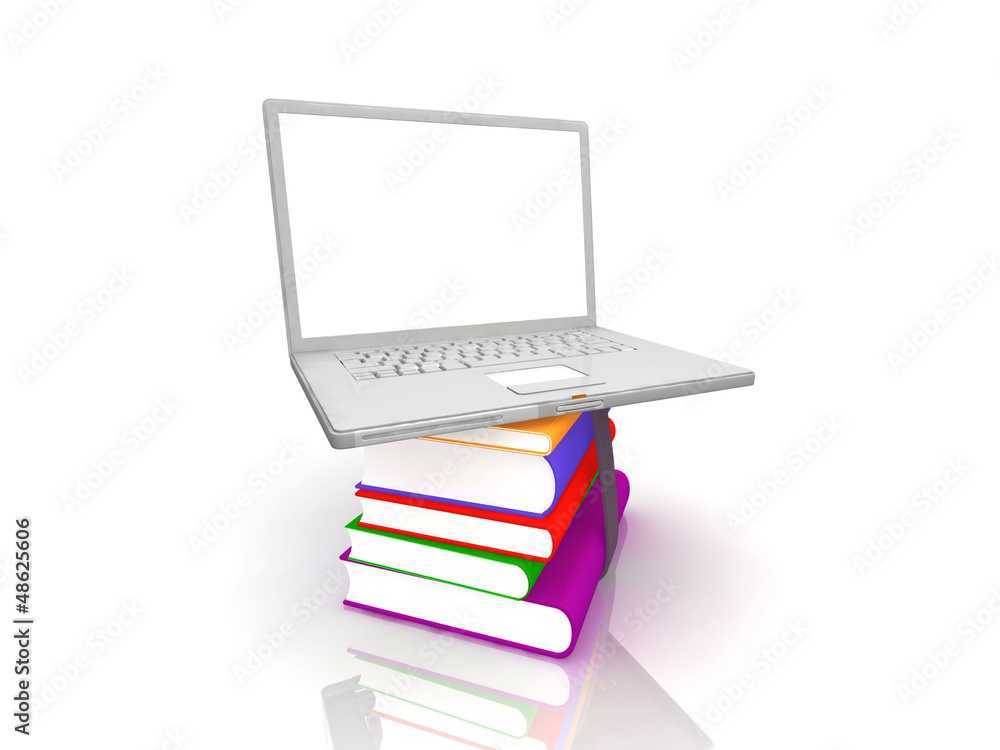 Professional Laptop with books and blank display Professional Laptop with books and blank display