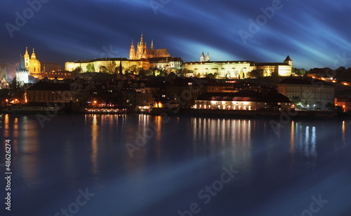 Prague castle with river Vltava at twilight - long exposure
