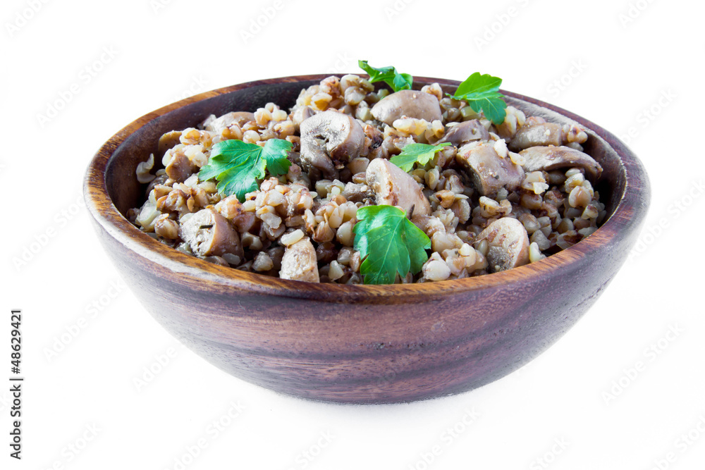 Russian traditional buckwheat with mushrooms and parsley Russian traditional buckwheat with mushrooms and parsley