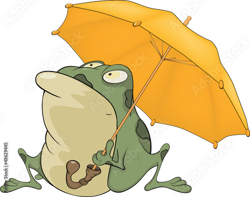 Frog with an umbrella. Cartoon