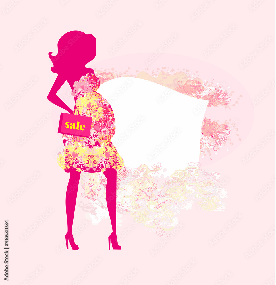 Beautiful pregnant woman on shopping for her new baby- abstract Beautiful pregnant woman on shopping for her new baby- abstract
