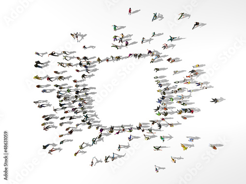 Crowd of people is in a rectangle seen from above