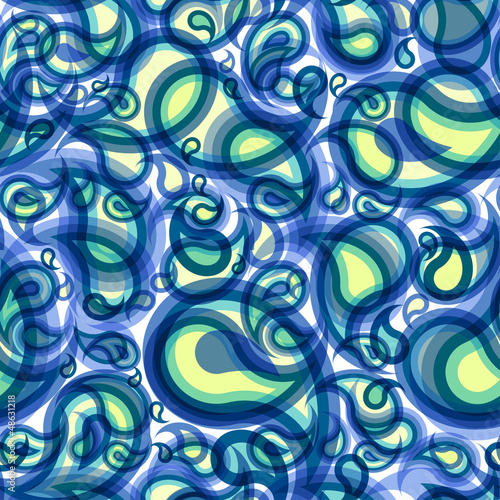 Abstract seamless blue paisley pattern