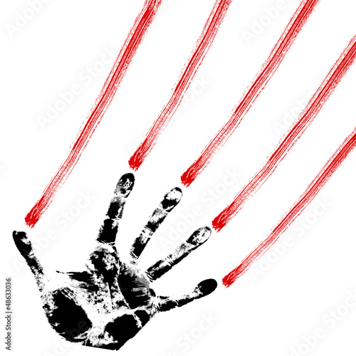 bloody hand prints, on a white background, vector.