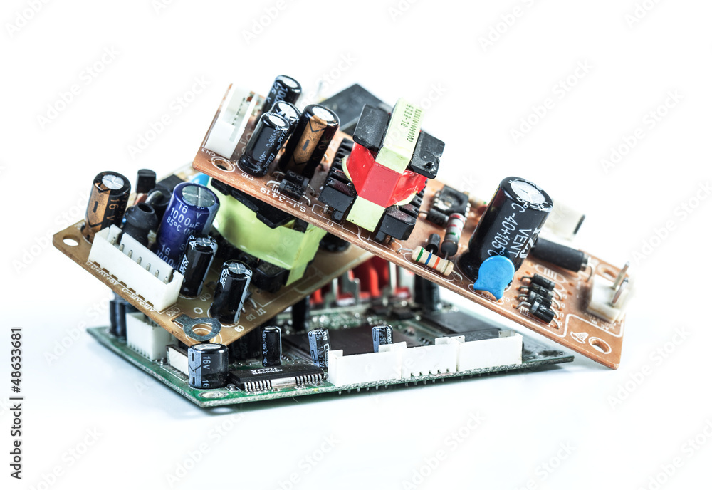 unusable electronic curcuit board on white background unusable electronic curcuit board on white background