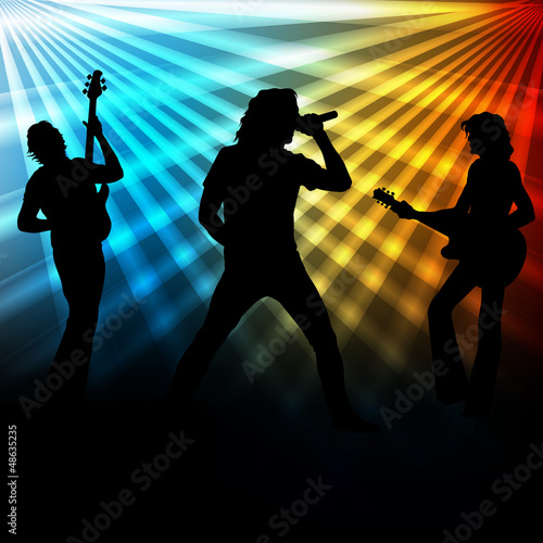 Rock band vector background with neon lights