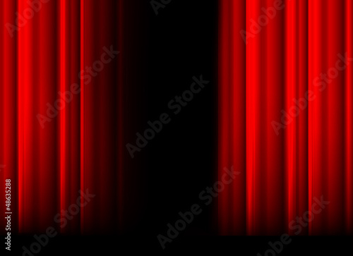 Red stage curtain with light, shadow and black space