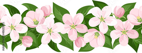 Vector horizontal seamless background with apple blossoms.