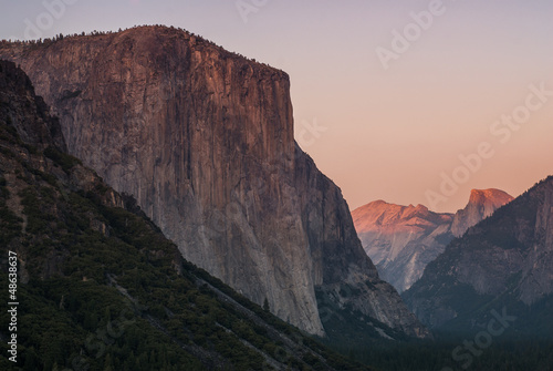 sunset at el capitan and half dome from tunnel view