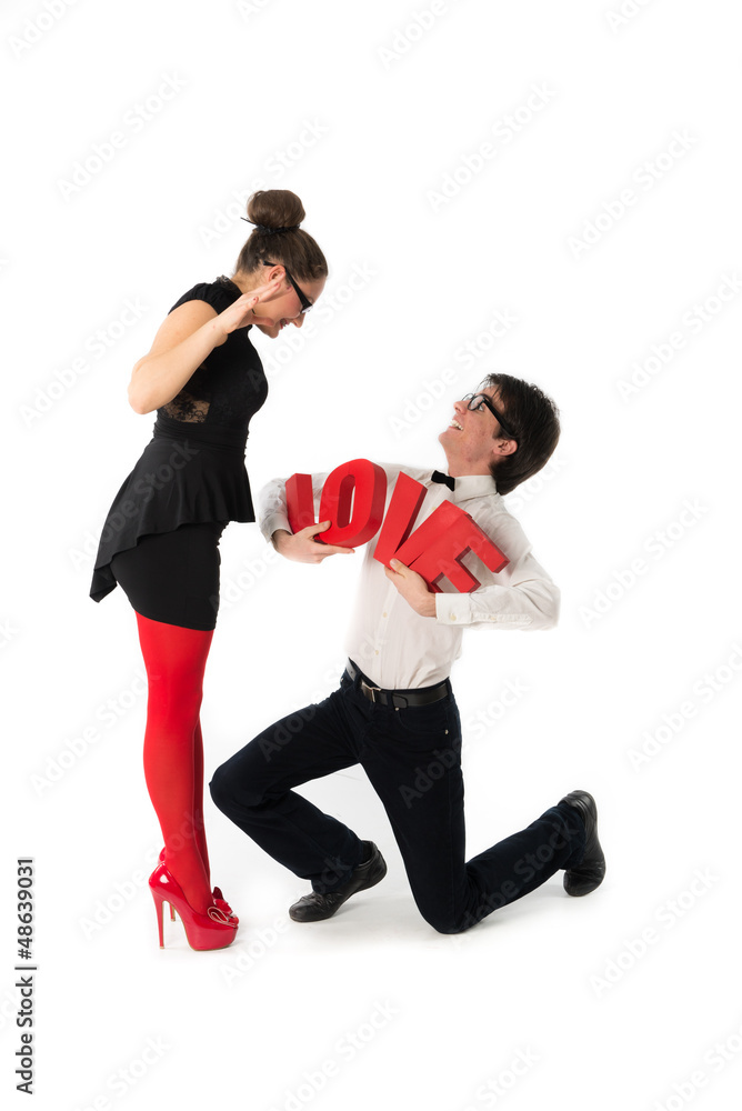 funny romantic couple holding red letters love funny romantic couple holding red letters love