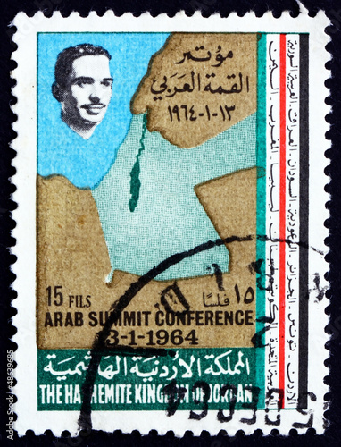 Postage stamp Jordan 1964 King Hussein and Map photo