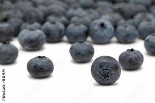 Scattered blueberry on white background