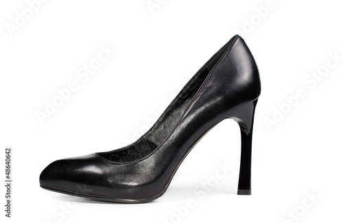 Womans elegant black leather stiletto shoe