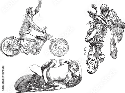 Bikers. /// Hand drawings converted into vector.