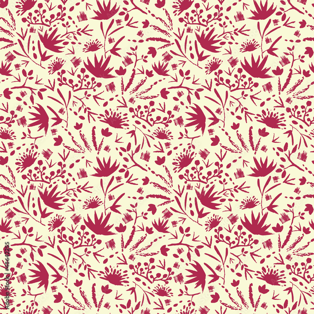 Vector painted abstract flowers and plants seamless pattern