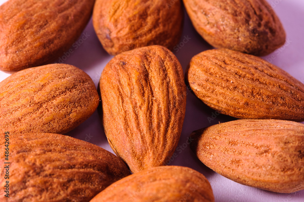 Almonds on a white background