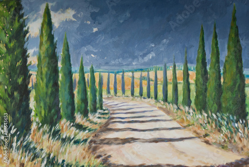 Tuscany landscape acrylic painted