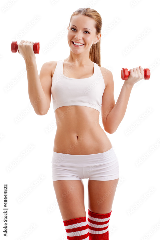 beautiful woman holding dumbbells beautiful woman holding dumbbells