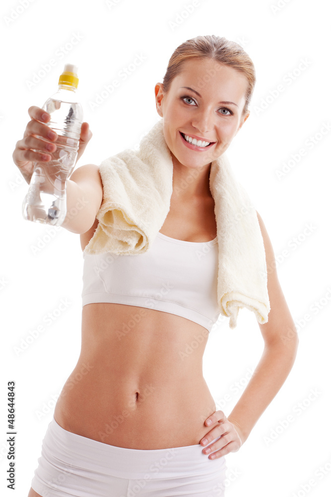woman holding bottle with water woman holding bottle with water