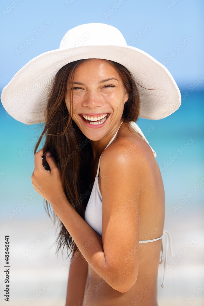 Beach woman smiling laughing