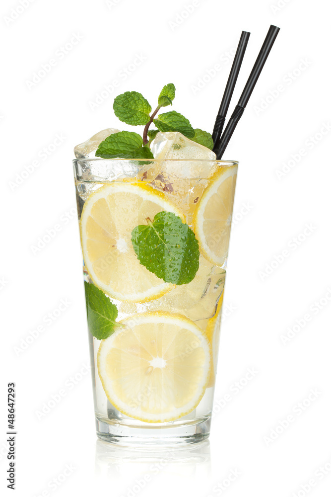Glass of lemonade with lemon and mint Glass of lemonade with lemon and mint