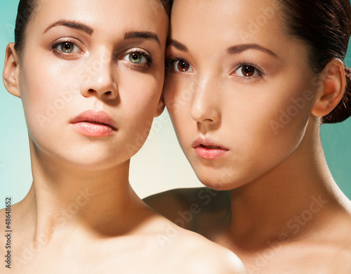 Clean beauty portrait of two women