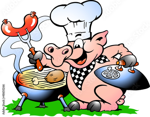 A Chef Pig standing and making BBQ