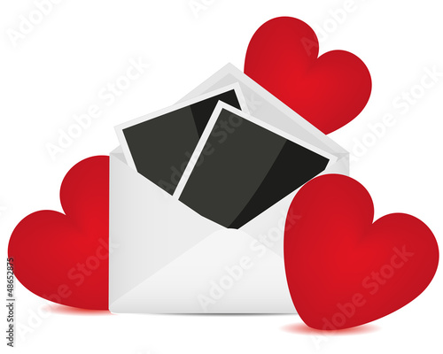 Photos in an envelope and red hearts