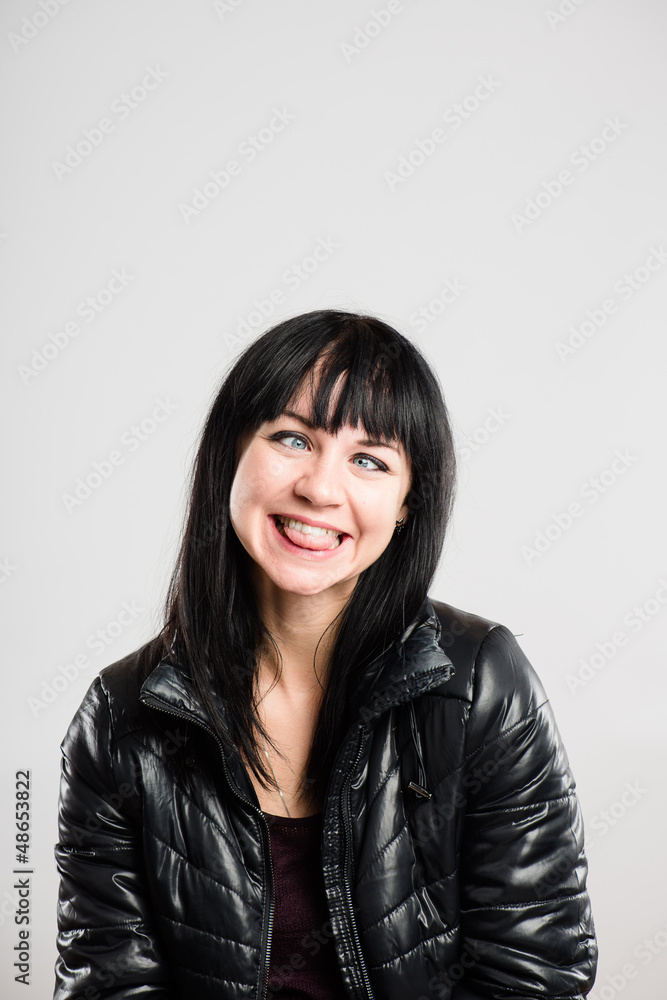 Fototapeta premium funny woman portrait real people high definition grey background