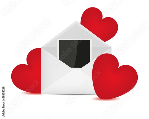Photos in an envelope and red hearts