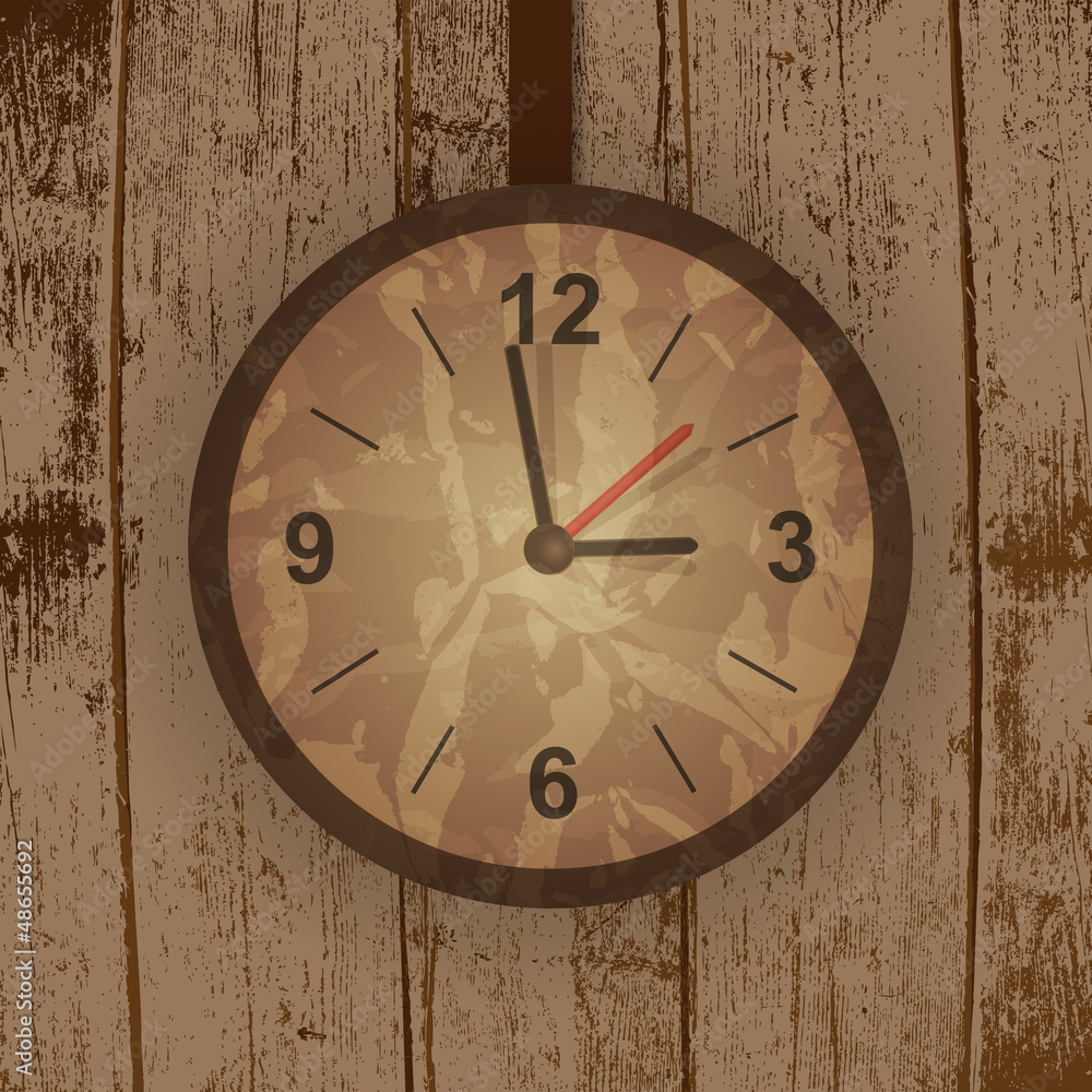 Vector grunge tree background with a clock