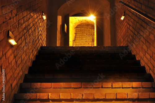 Old stone tunnel. Underground route under Lublin, Poland.