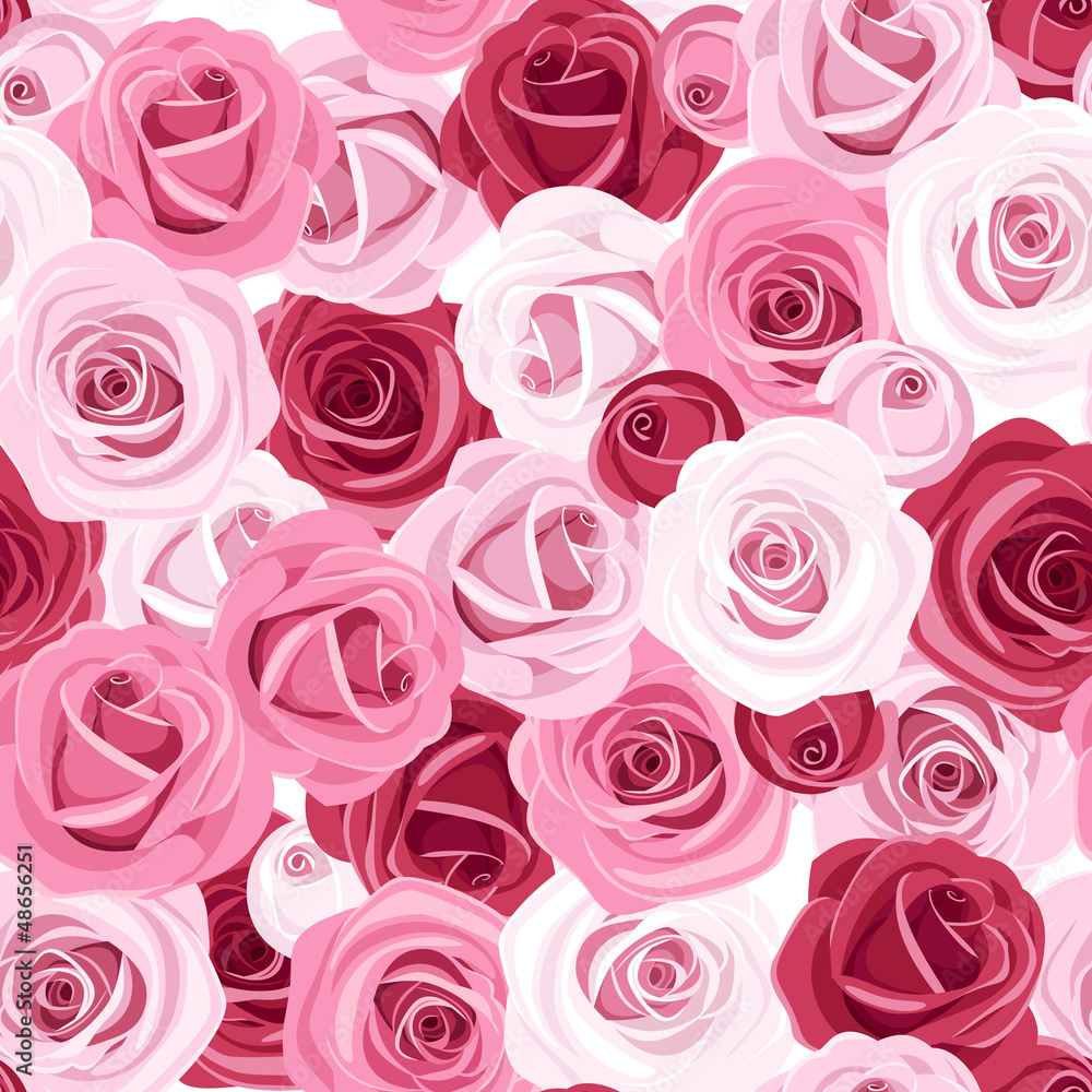 Seamless background with colored roses. Vector illustration. - obrazy, fototapety, plakaty 