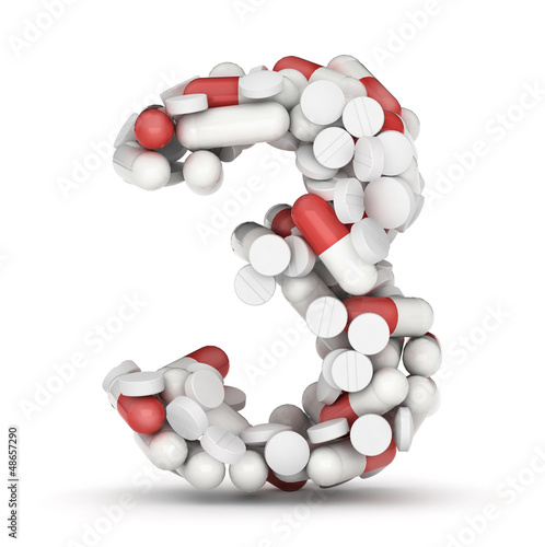 Number 3, alphabet from pills
