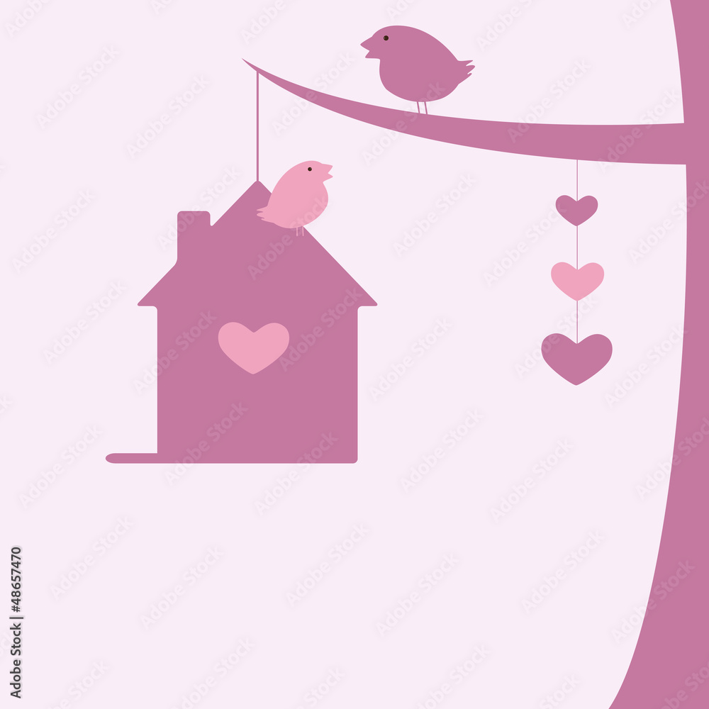 Two birds and their nesting box Two birds and their nesting box
