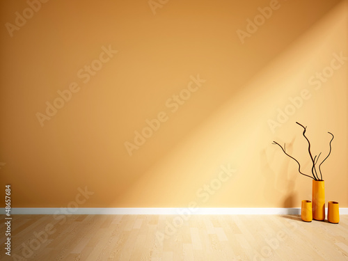 empty interior with a orange wall and vase