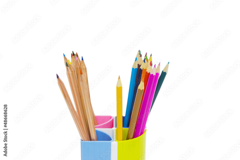 Fototapeta premium pencils in holder isolated on white
