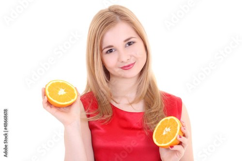 attractive girl with orange over white