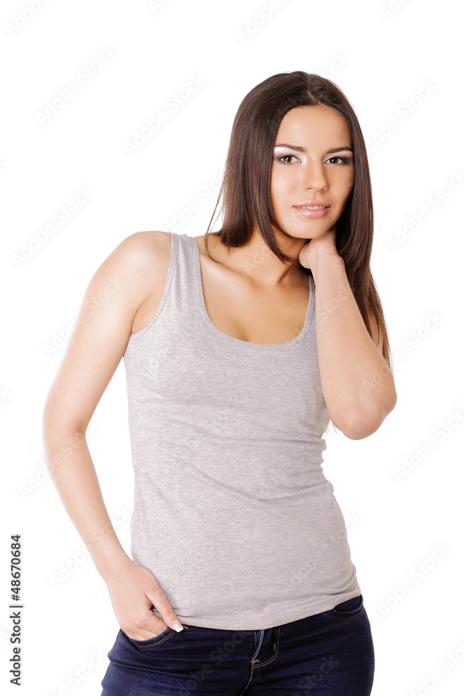 Young woman standing isolated on white background Young woman standing isolated on white background