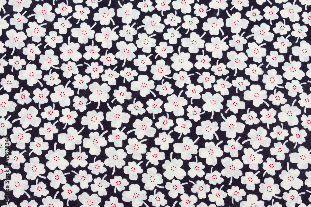 White floral pattern. Flowers fabric on black
