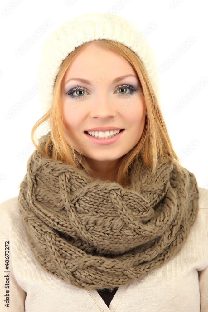 Young beautiful woman wearing winter clothing, isolated on Young beautiful woman wearing winter clothing, isolated on
