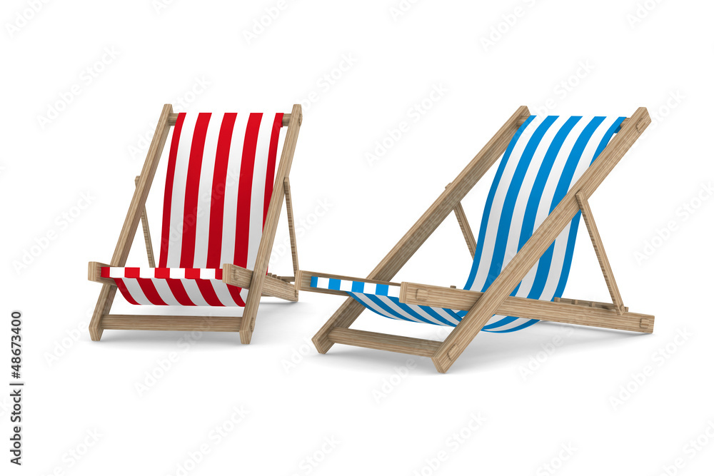 Two deckchair on white background. Isolated 3D image
