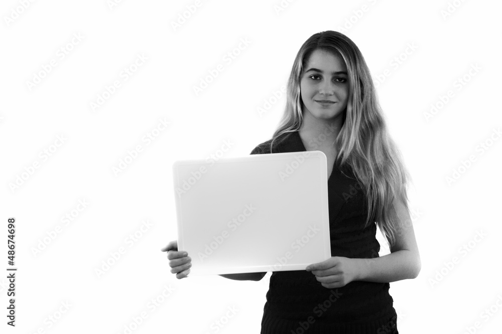 Young Female with White Board Isolated Young Female with White Board Isolated