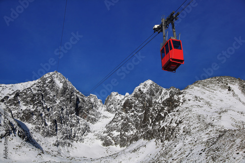 Cable car in High Tatras ski resort in Slovakia