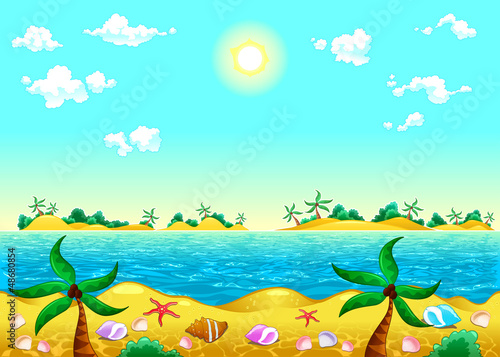 Seashore and ocean.