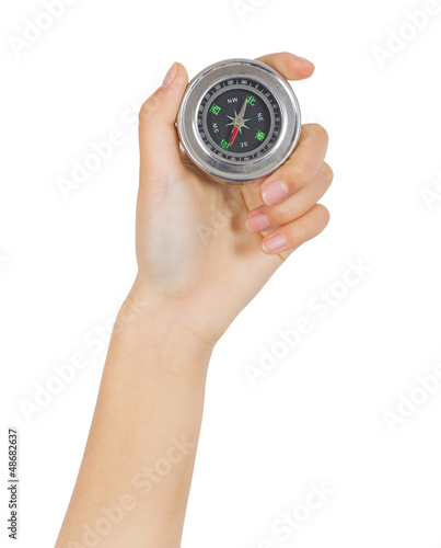 Closeup hand and compass