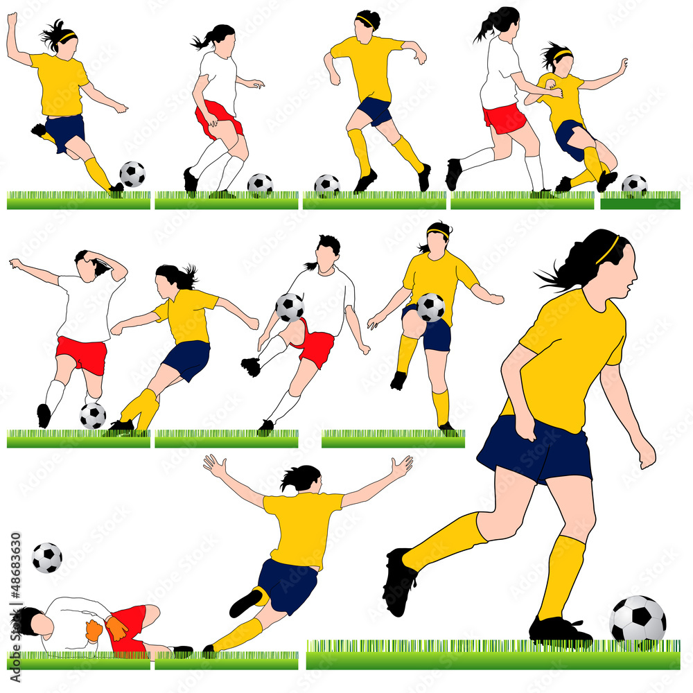 12 Female Soccer Silhouettes Set