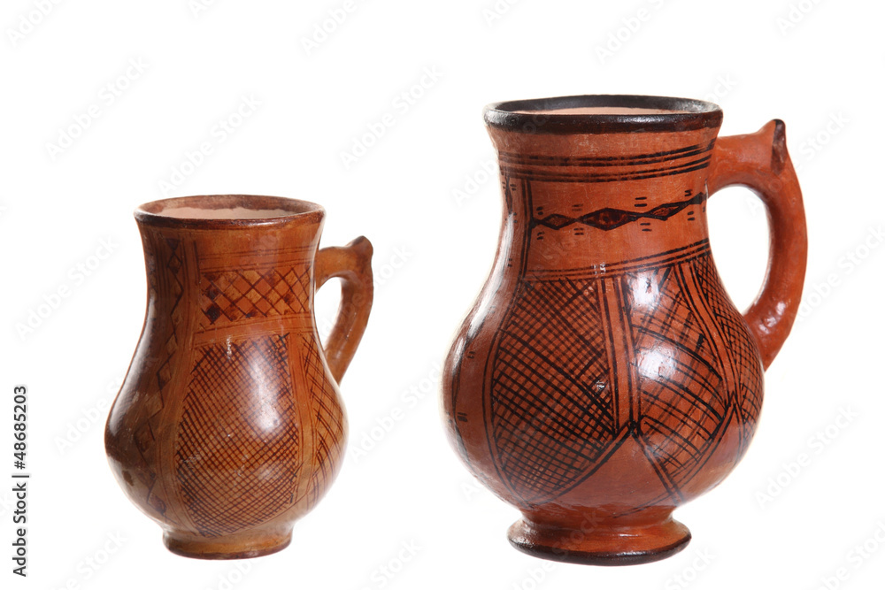 two clay Jug on white background