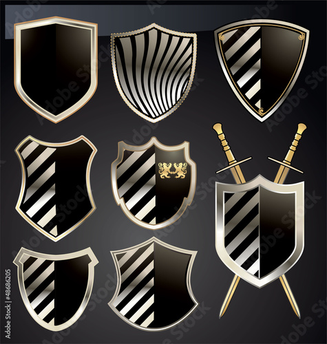 Gold and gray shield set