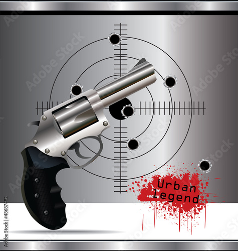 Bullet holes in the background and revolver background